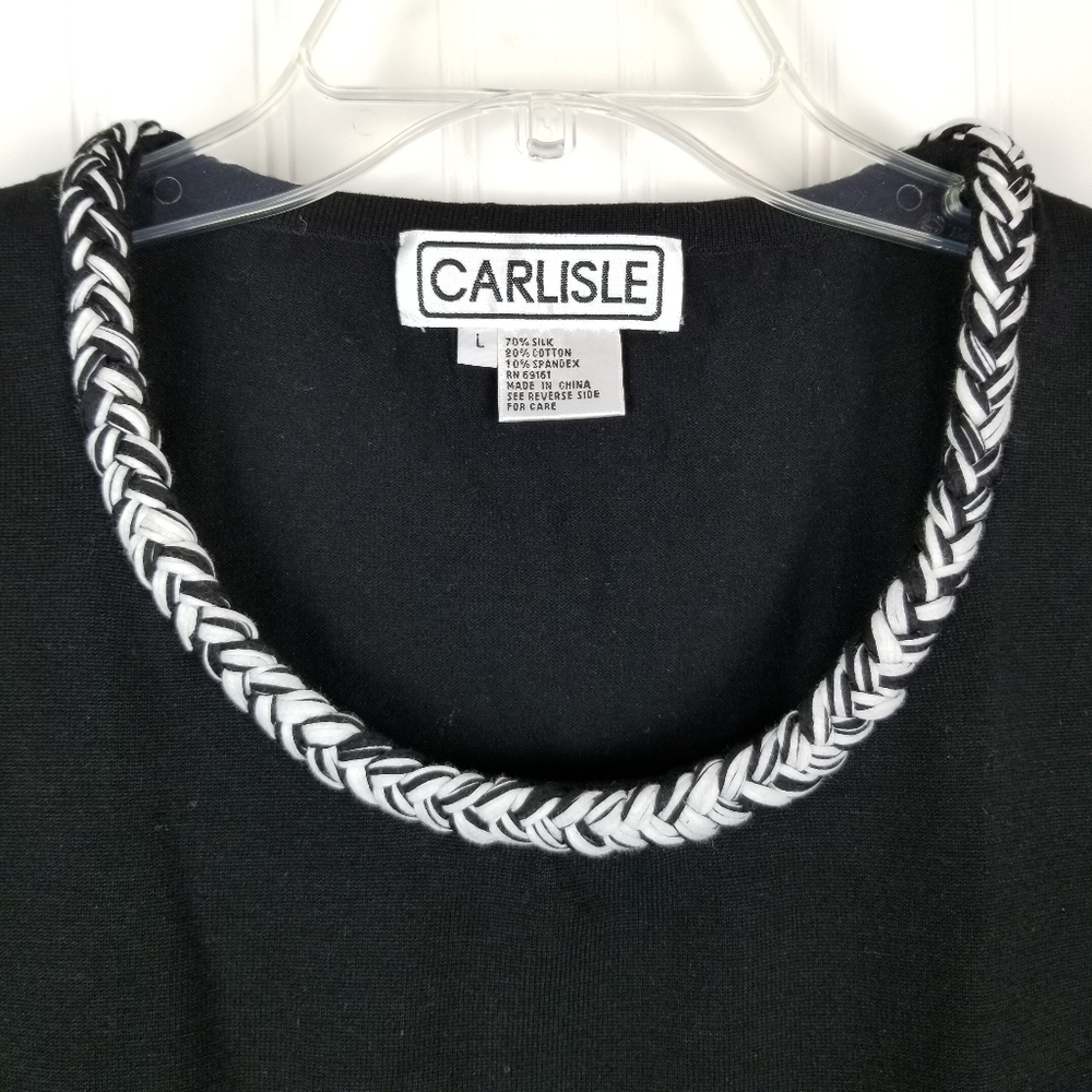 Carlisle Silk Sleeveless Sweater Top Womens Large Black Braided Neckline Stretch - Picture 3 of 7